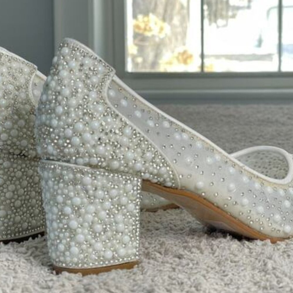 🤍Wedding Bridal Shoes Tulle Pearl Transparent Block Heels (4cm) 🤍 - Picture 9 of 9